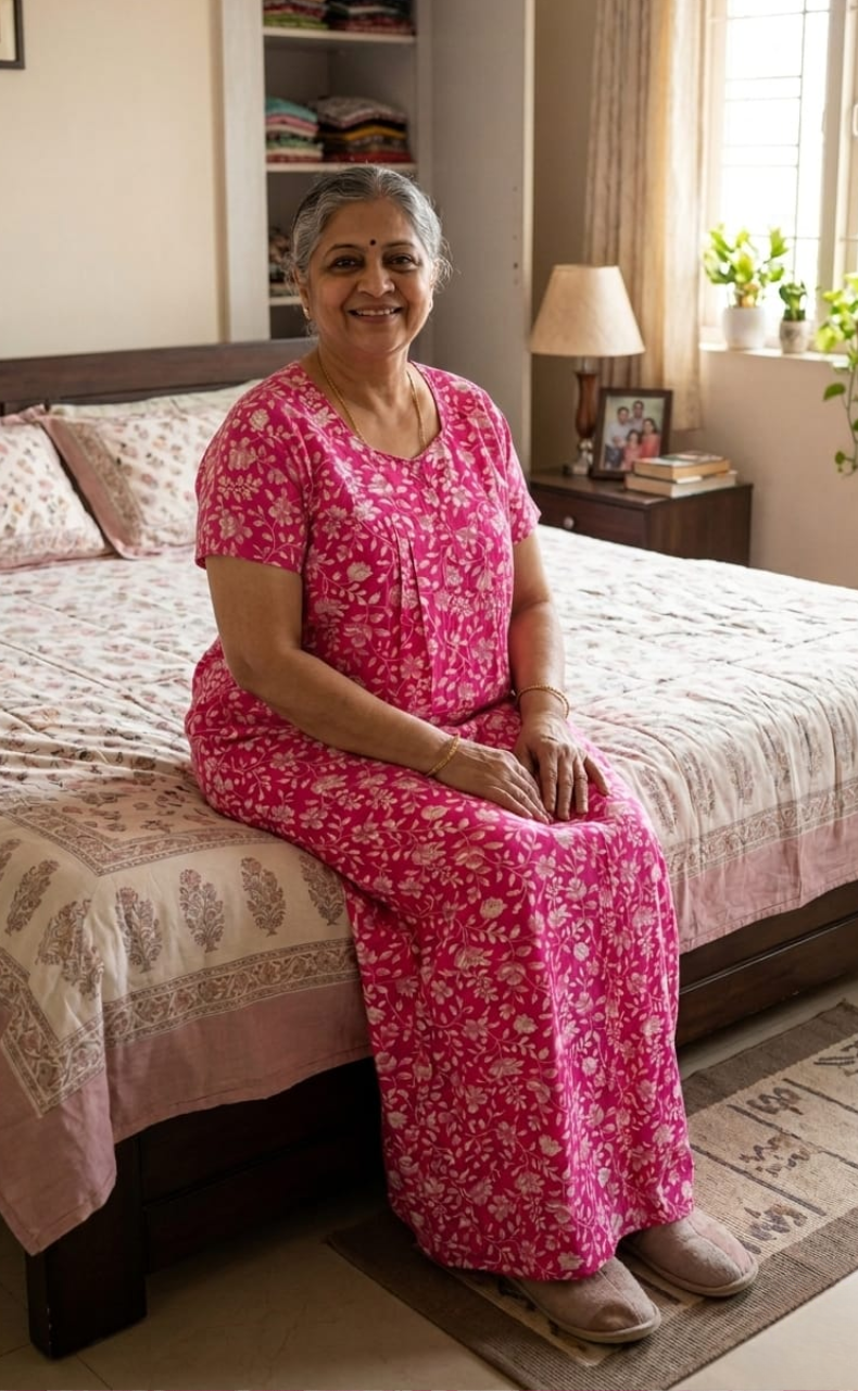 Pink Garden Full Open Pure Cotton Nighty. Pure Cotton | Laces and Frills