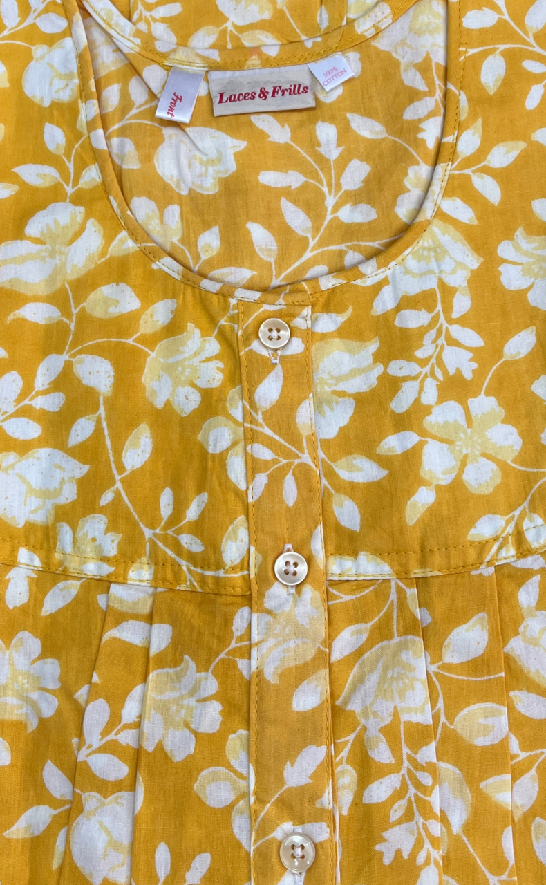 Yellow Garden Full Open Pure Cotton Nighty. Pure Cotton | Laces and Frills