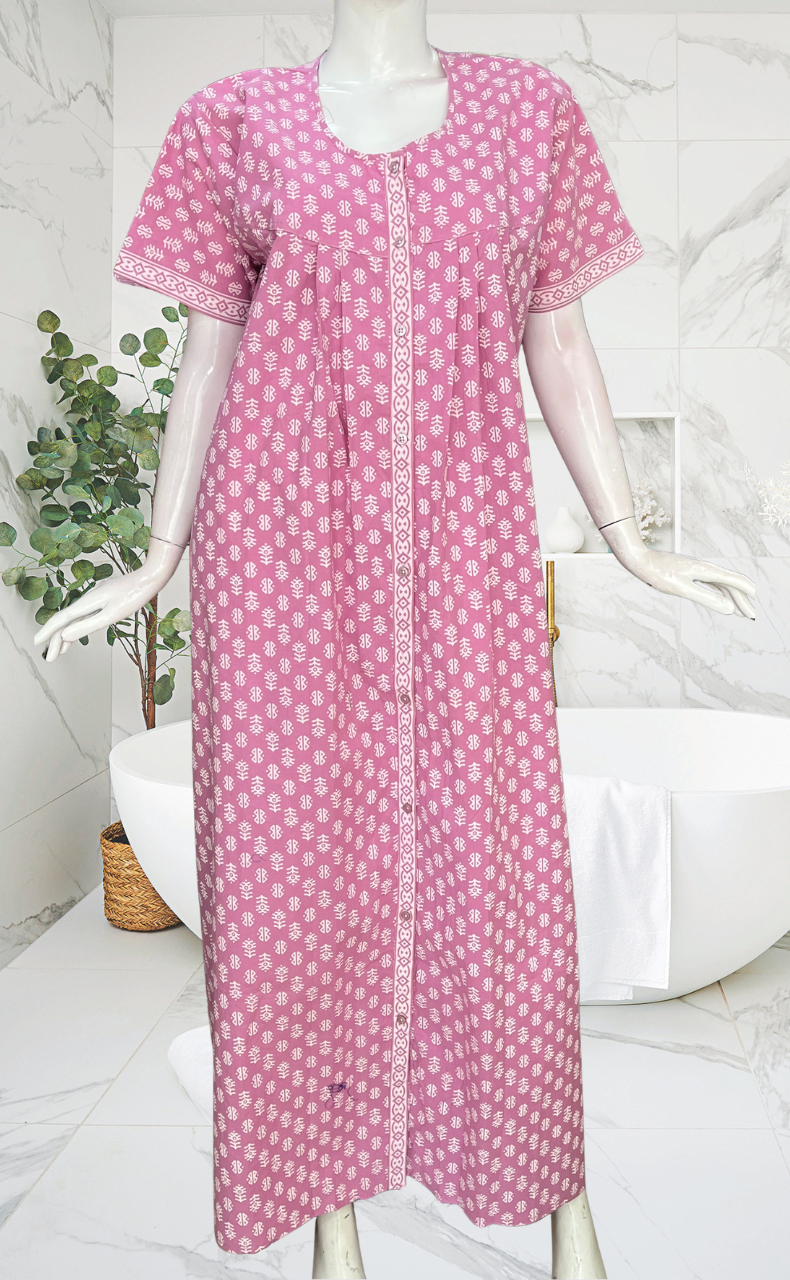 Lavender Abstract Full Open Pure Cotton Nighty. Pure Cotton | Laces and Frills