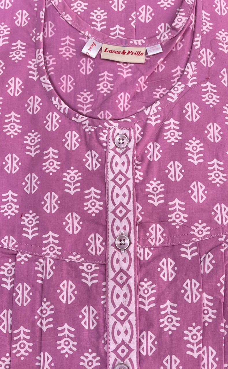 Lavender Abstract Full Open Pure Cotton Nighty. Pure Cotton | Laces and Frills