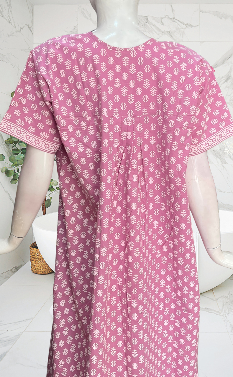 Lavender Abstract Full Open Pure Cotton Nighty. Pure Cotton | Laces and Frills