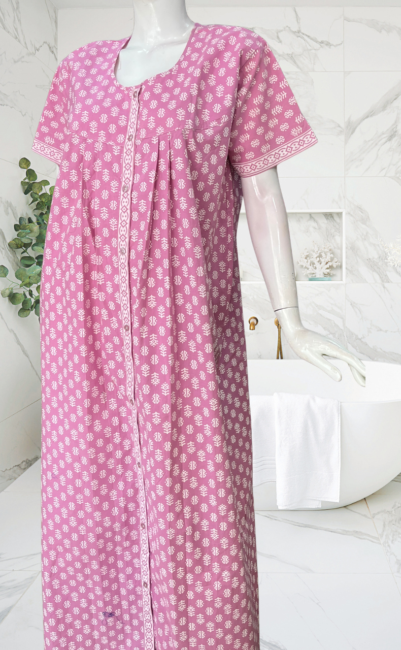 Lavender Abstract Full Open Pure Cotton Nighty. Pure Cotton | Laces and Frills