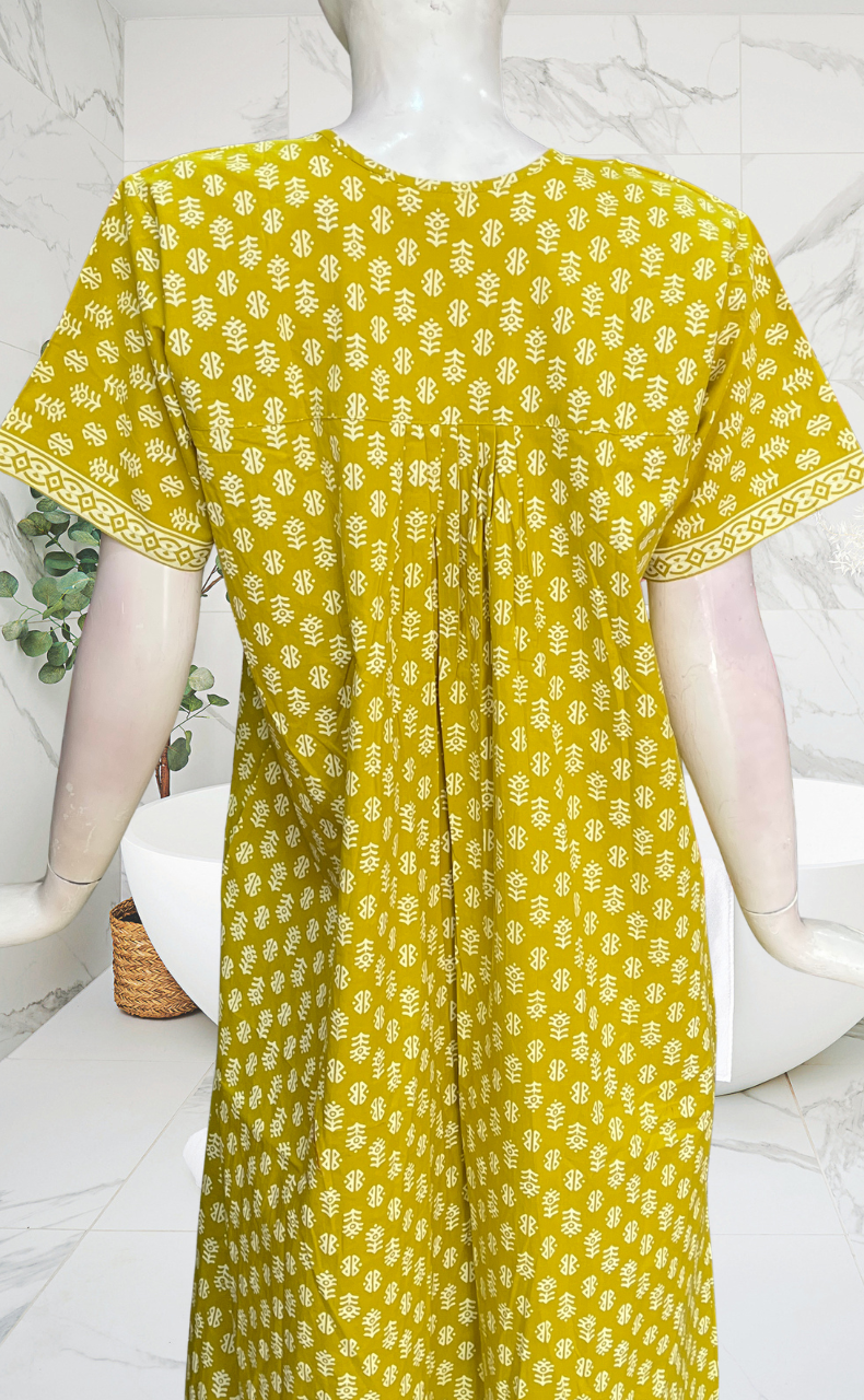 Lime Green Abstract Full Open Pure Cotton Nighty. Pure Cotton | Laces and Frills
