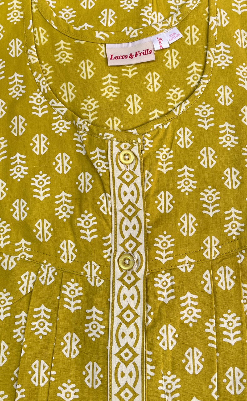 Lime Green Abstract Full Open Pure Cotton Nighty. Pure Cotton | Laces and Frills