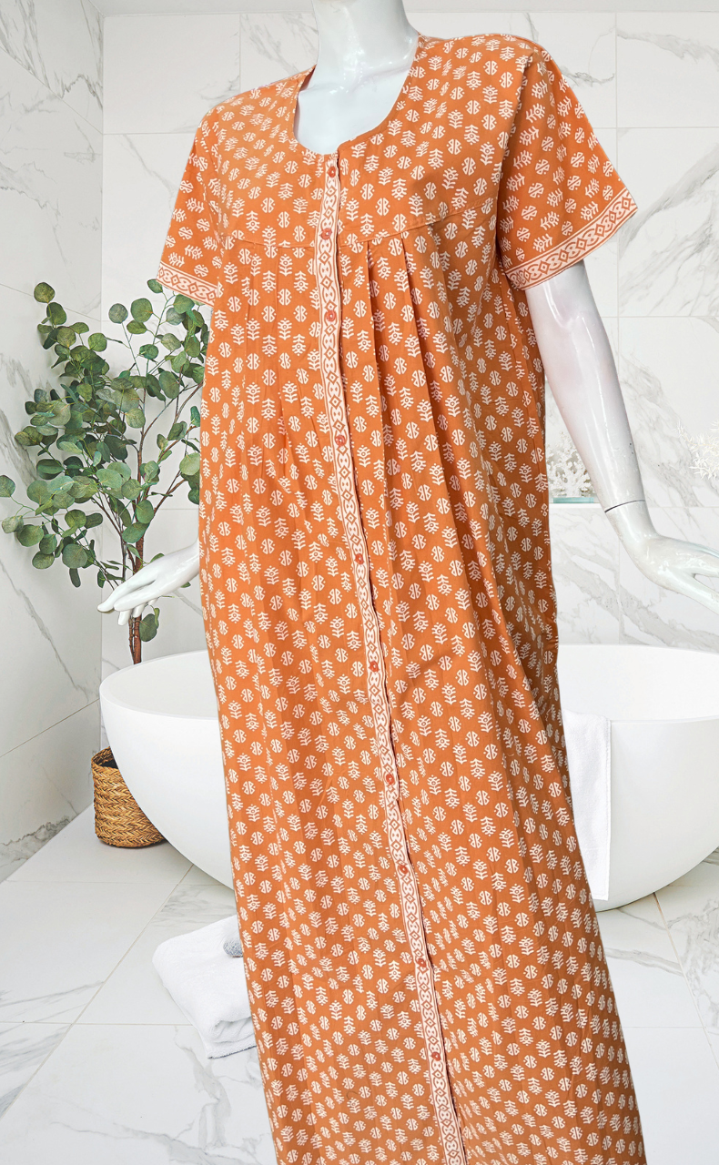 Peach Abstract Full Open Pure Cotton Nighty. Pure Cotton | Laces and Frills