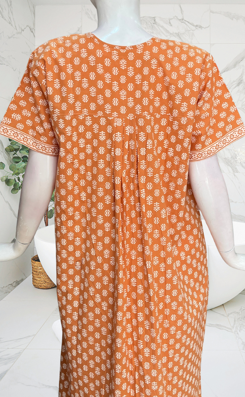Peach Abstract Full Open Pure Cotton Nighty. Pure Cotton | Laces and Frills