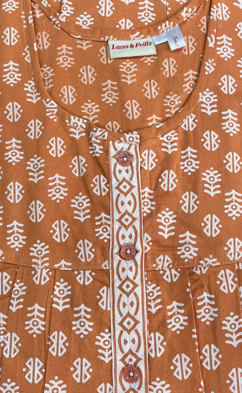 Peach Abstract Full Open Pure Cotton Nighty. Pure Cotton | Laces and Frills