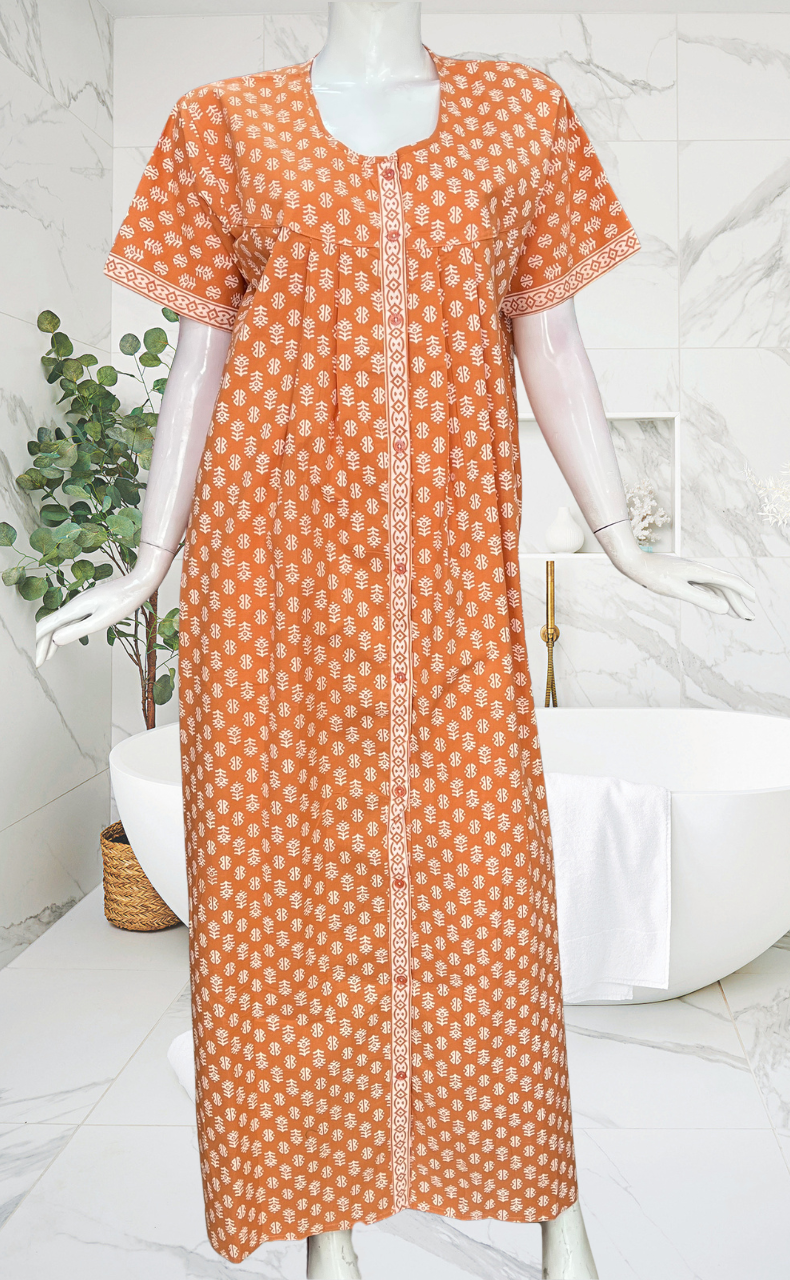 Peach Abstract Full Open Pure Cotton Nighty. Pure Cotton | Laces and Frills