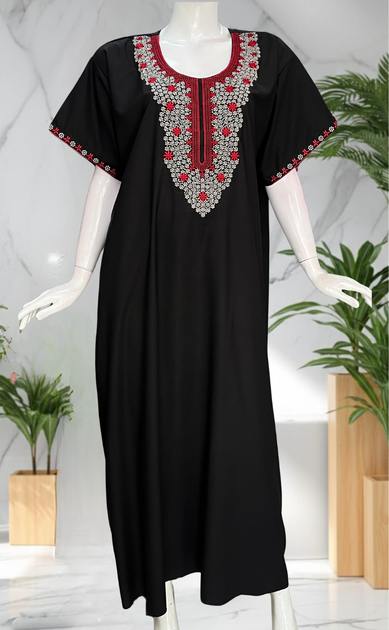 Black Embroidery Soft Cotton Nighty. Soft Breathable Fabric | Laces and Frills
