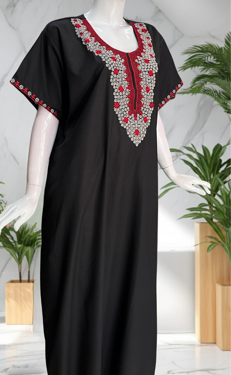 Black Embroidery Soft Cotton Nighty. Soft Breathable Fabric | Laces and Frills