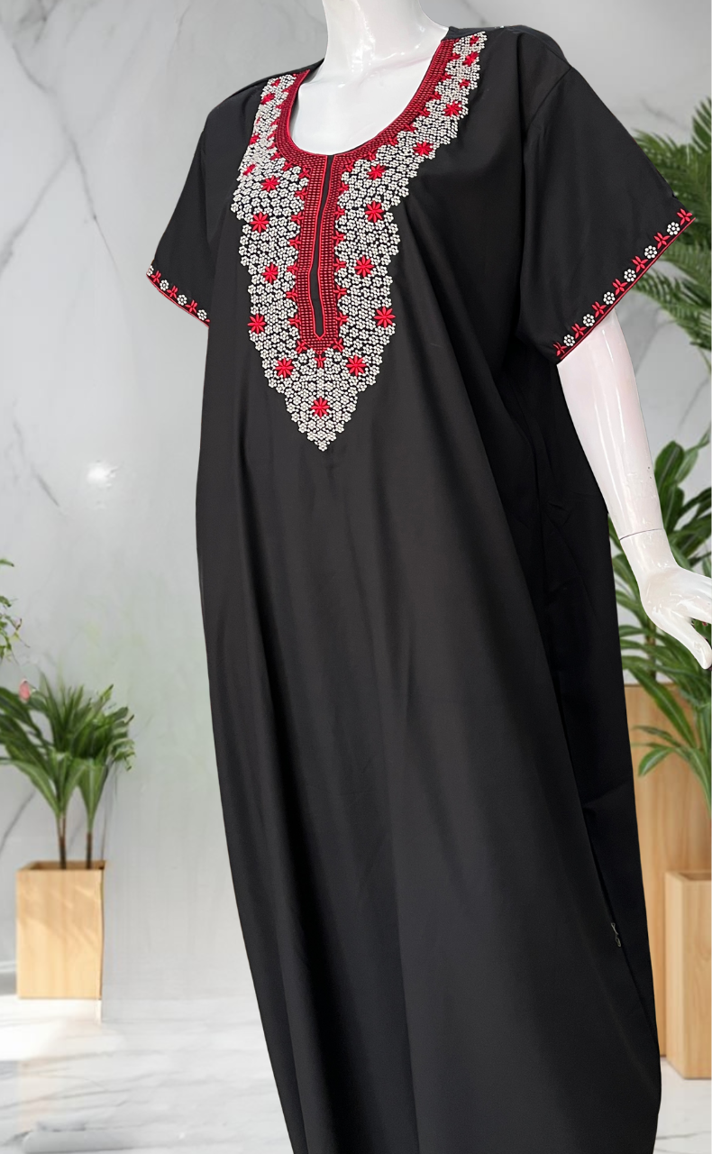 Black Embroidery Soft Cotton Nighty. Soft Breathable Fabric | Laces and Frills