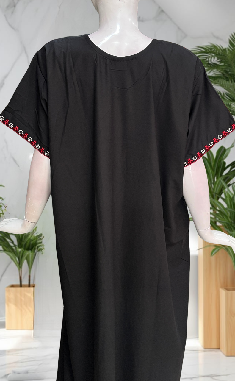 Black Embroidery Soft Cotton Nighty. Soft Breathable Fabric | Laces and Frills