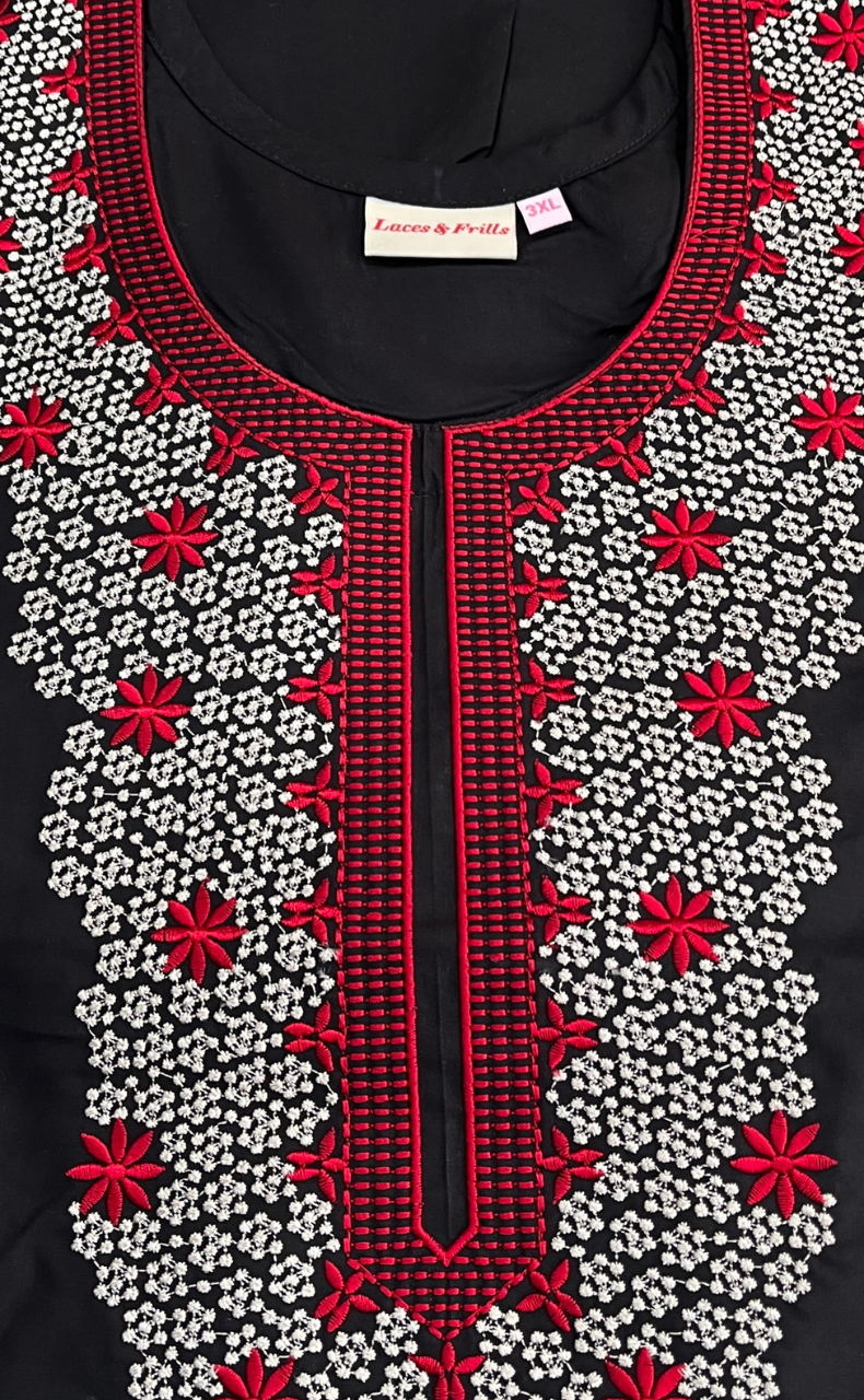 Black Embroidery Soft Cotton Nighty. Soft Breathable Fabric | Laces and Frills