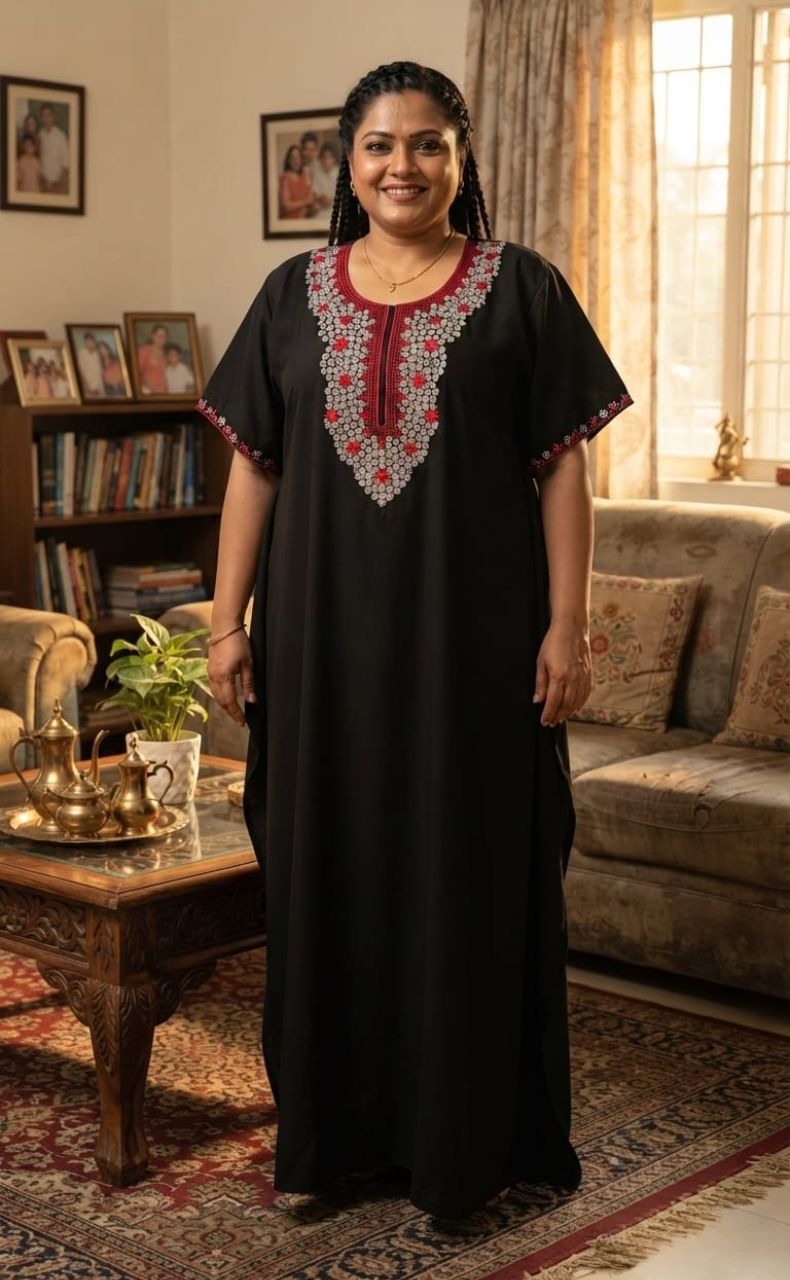 Black Embroidery Soft Cotton Nighty. Soft Breathable Fabric | Laces and Frills