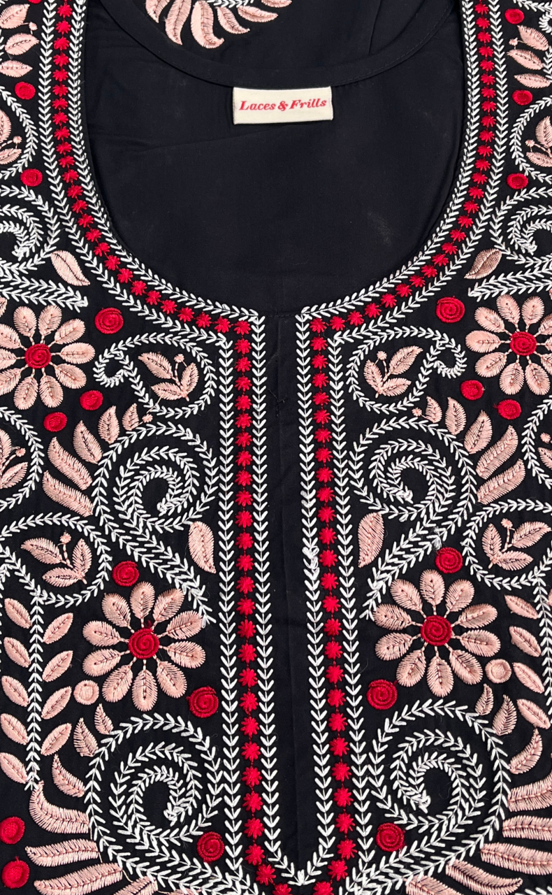 Black Embroidery Soft Cotton Nighty. Soft Breathable Fabric | Laces and Frills