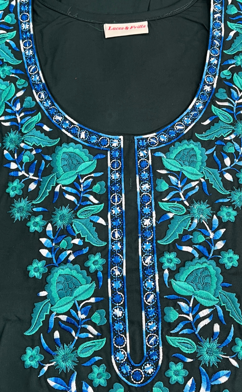 Dark Green Embroidery Soft Cotton Nighty. Soft Breathable Fabric | Laces and Frills