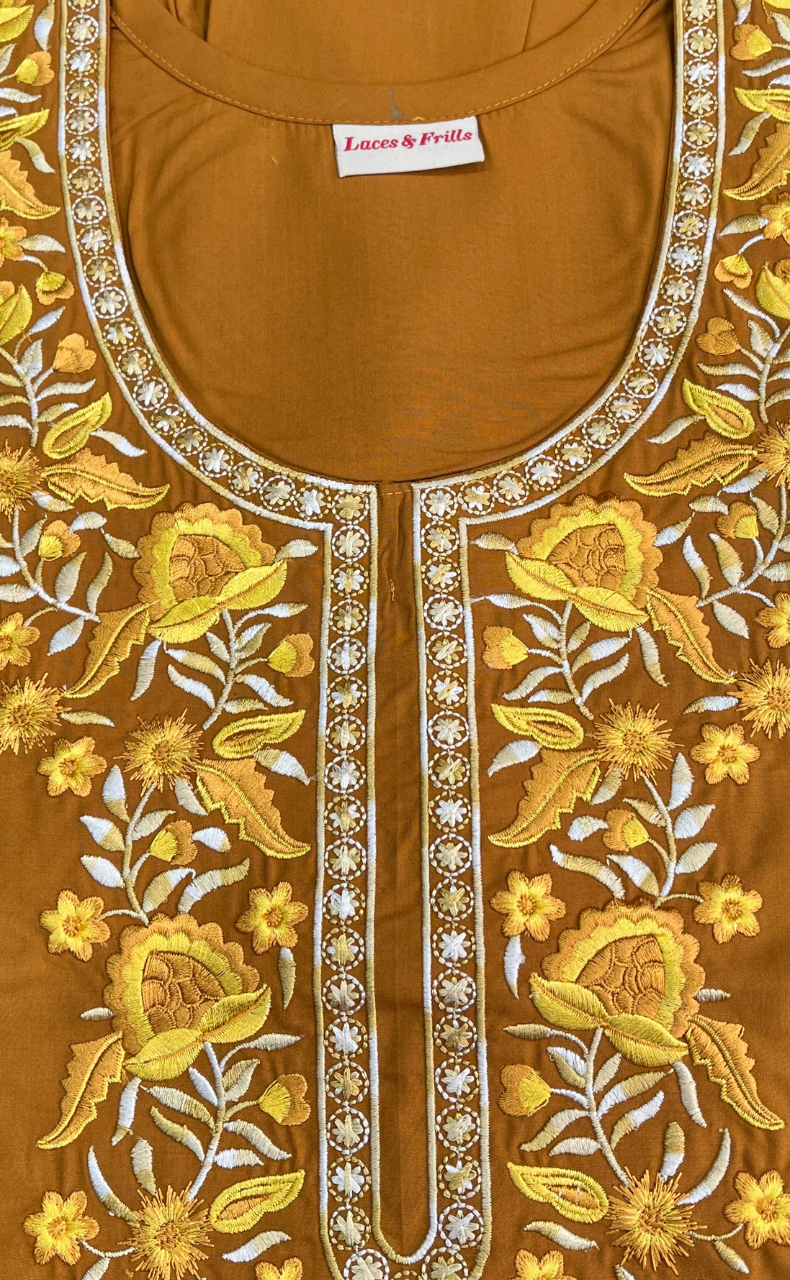 Yellow Embroidery Soft Cotton Nighty. Soft Breathable Fabric | Laces and Frills