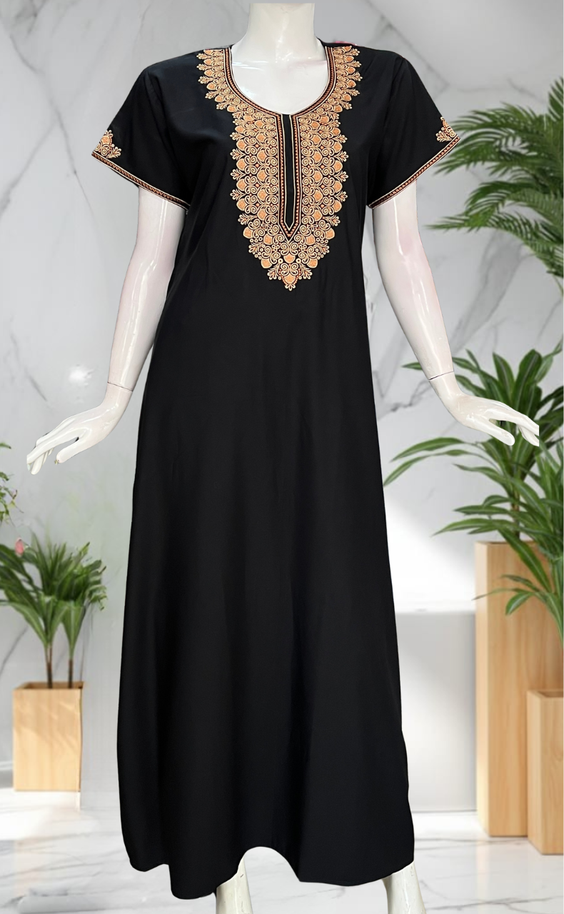 Black Embroidery Soft Cotton Nighty. Soft Breathable Fabric | Laces and Frills