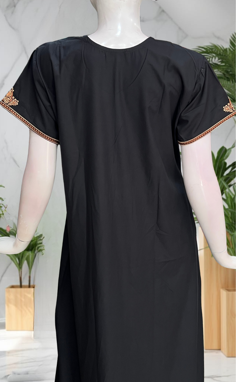 Black Embroidery Soft Cotton Nighty. Soft Breathable Fabric | Laces and Frills