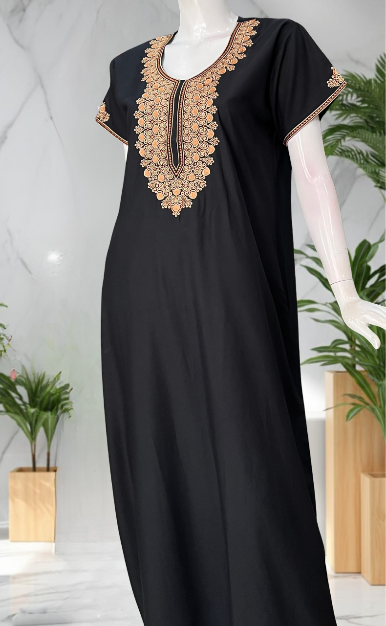 Black Embroidery Soft Cotton Nighty. Soft Breathable Fabric | Laces and Frills