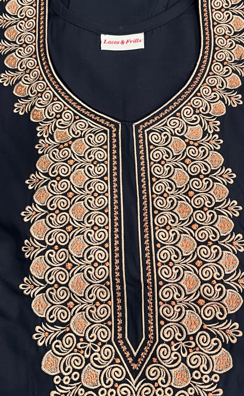 Black Embroidery Soft Cotton Nighty. Soft Breathable Fabric | Laces and Frills
