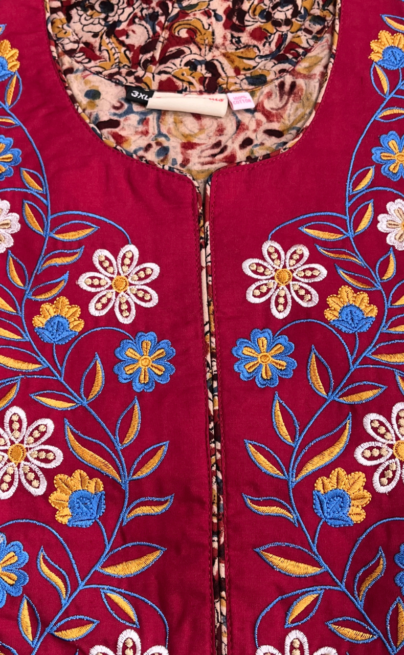 Maroon Kalamkari Pure Cotton Nighty. Pure Durable Cotton | Laces and Frills