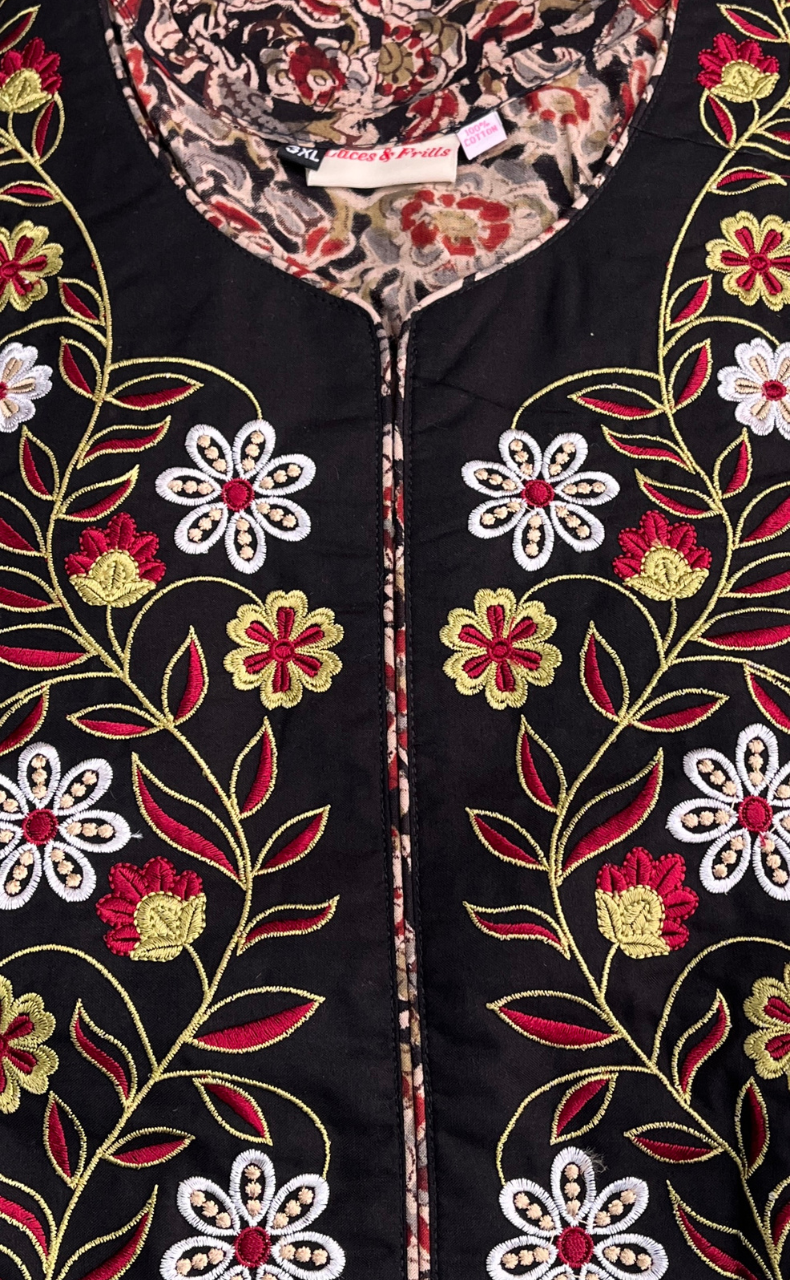 Black Kalamkari Pure Cotton Nighty. Pure Durable Cotton | Laces and Frills