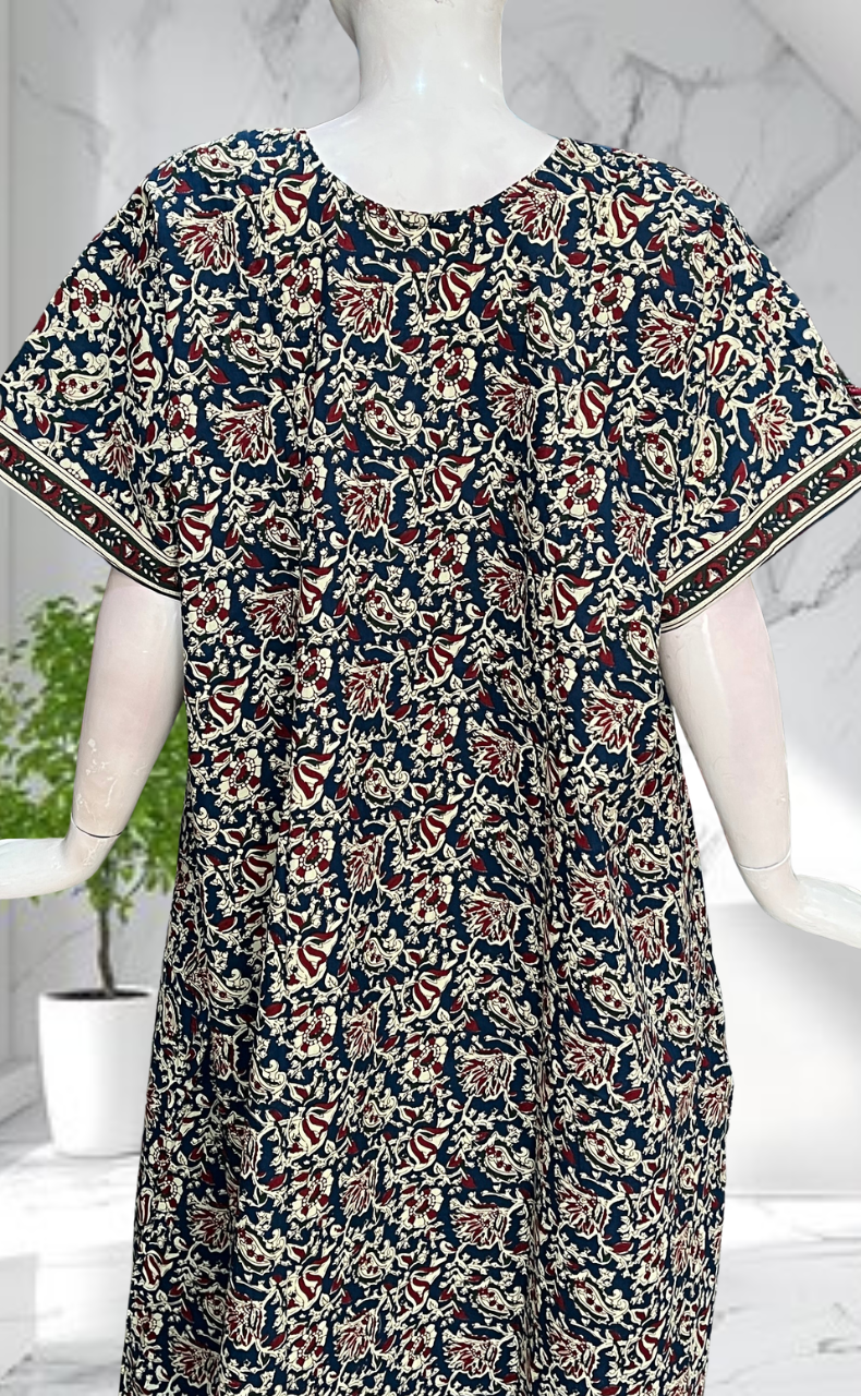 Blue Kalamkari Pure Cotton Nighty. Pure Durable Cotton | Laces and Frills