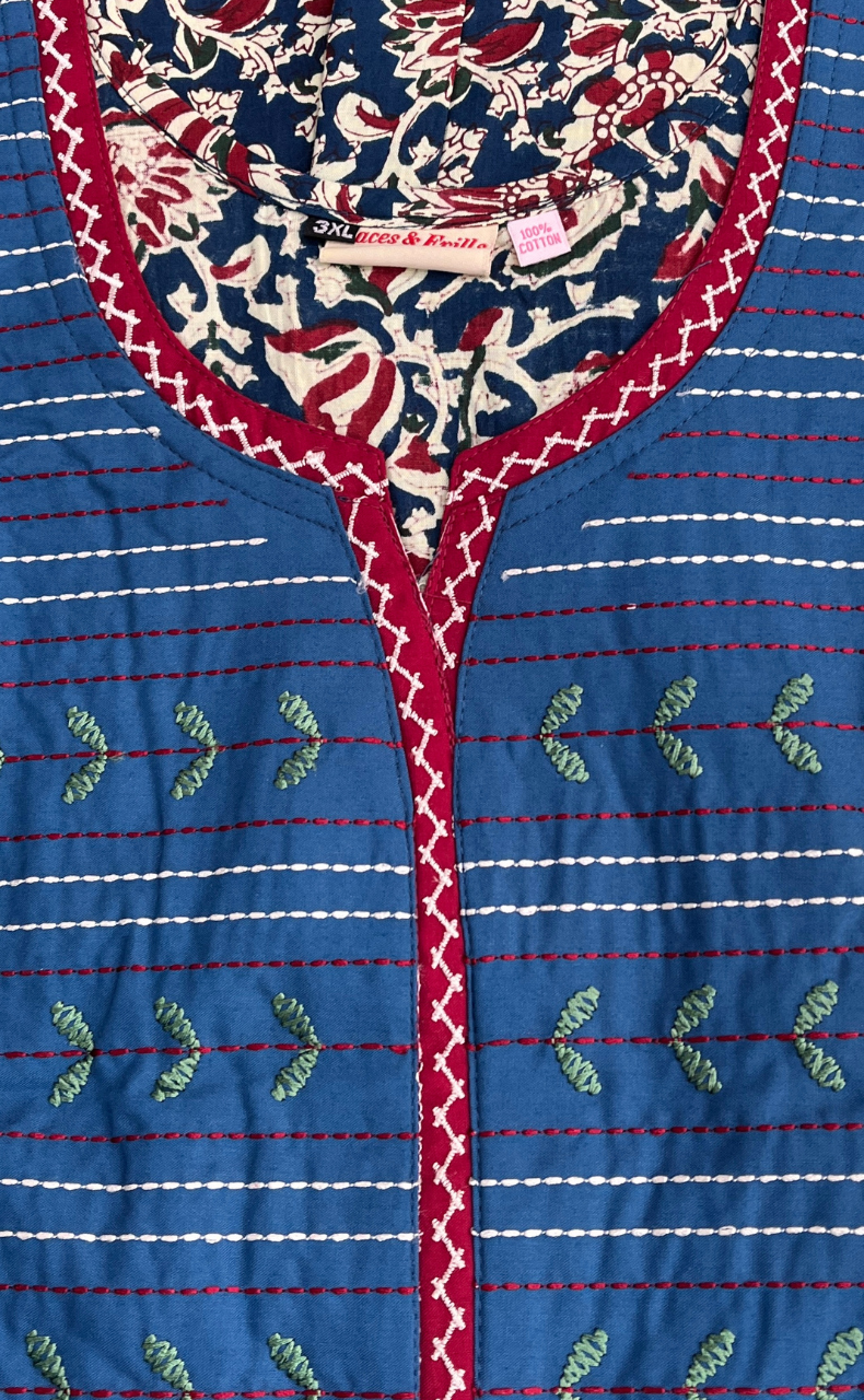 Blue Kalamkari Pure Cotton Nighty. Pure Durable Cotton | Laces and Frills