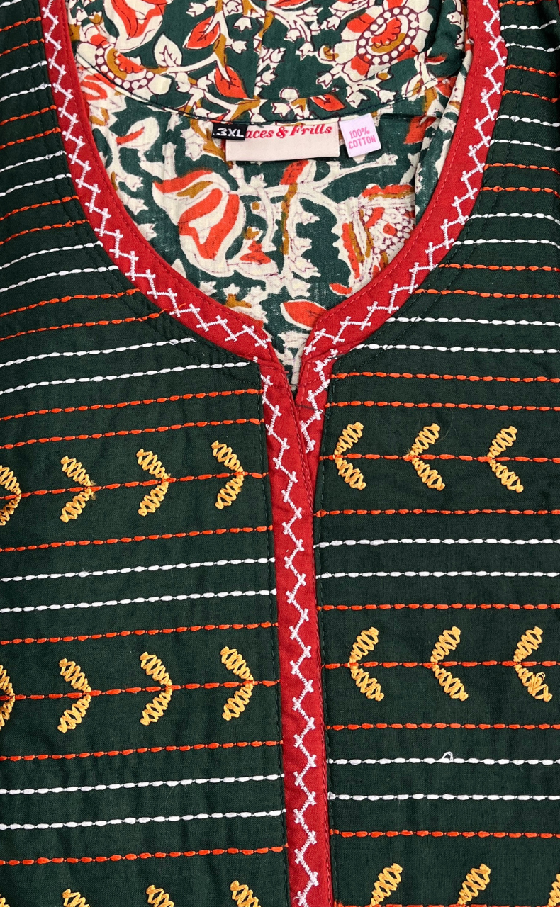 Green Kalamkari Pure Cotton Nighty. Pure Durable Cotton | Laces and Frills