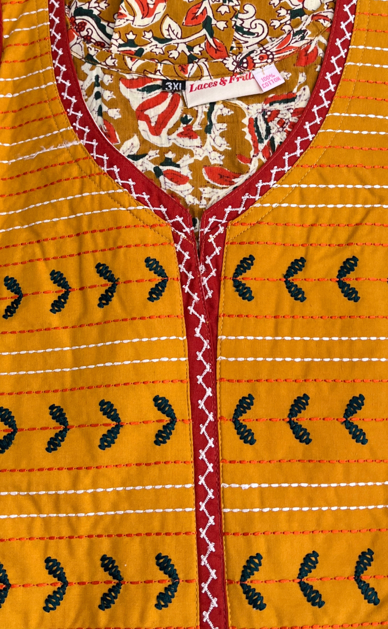 Yellow Kalamkari Pure Cotton Nighty. Pure Durable Cotton | Laces and Frills