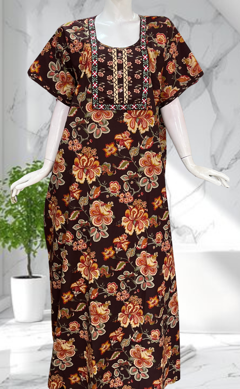 Brown Garden Pure Cotton Nighty. Pure Durable Cotton | Laces and Frills