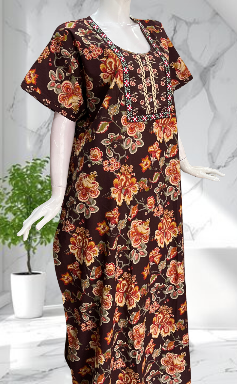 Brown Garden Pure Cotton Nighty. Pure Durable Cotton | Laces and Frills