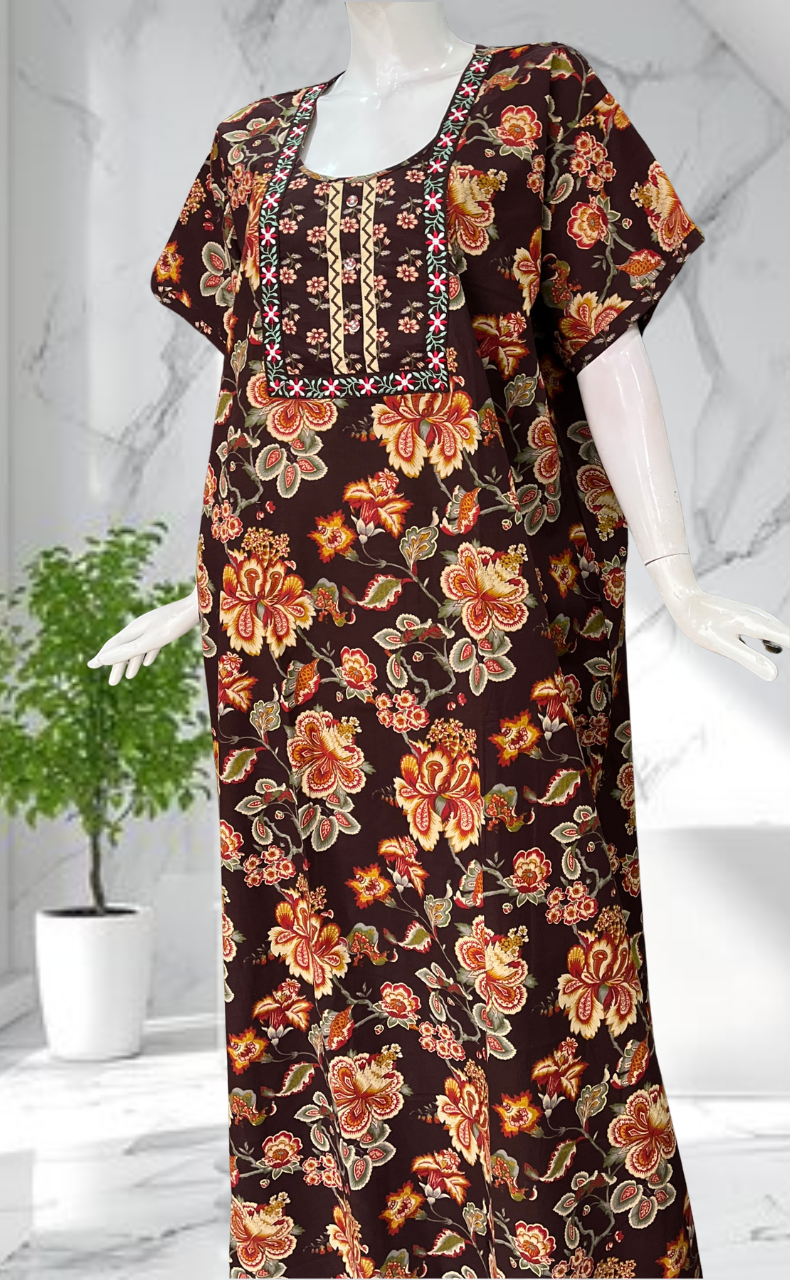 Brown Garden Pure Cotton Nighty. Pure Durable Cotton | Laces and Frills