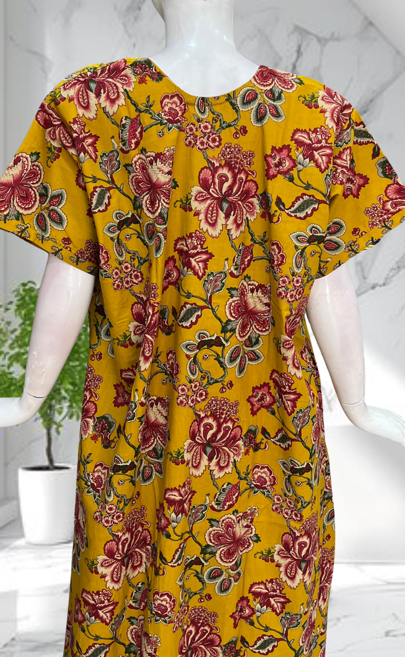 Yellow Garden Pure Cotton Nighty. Pure Durable Cotton | Laces and Frills