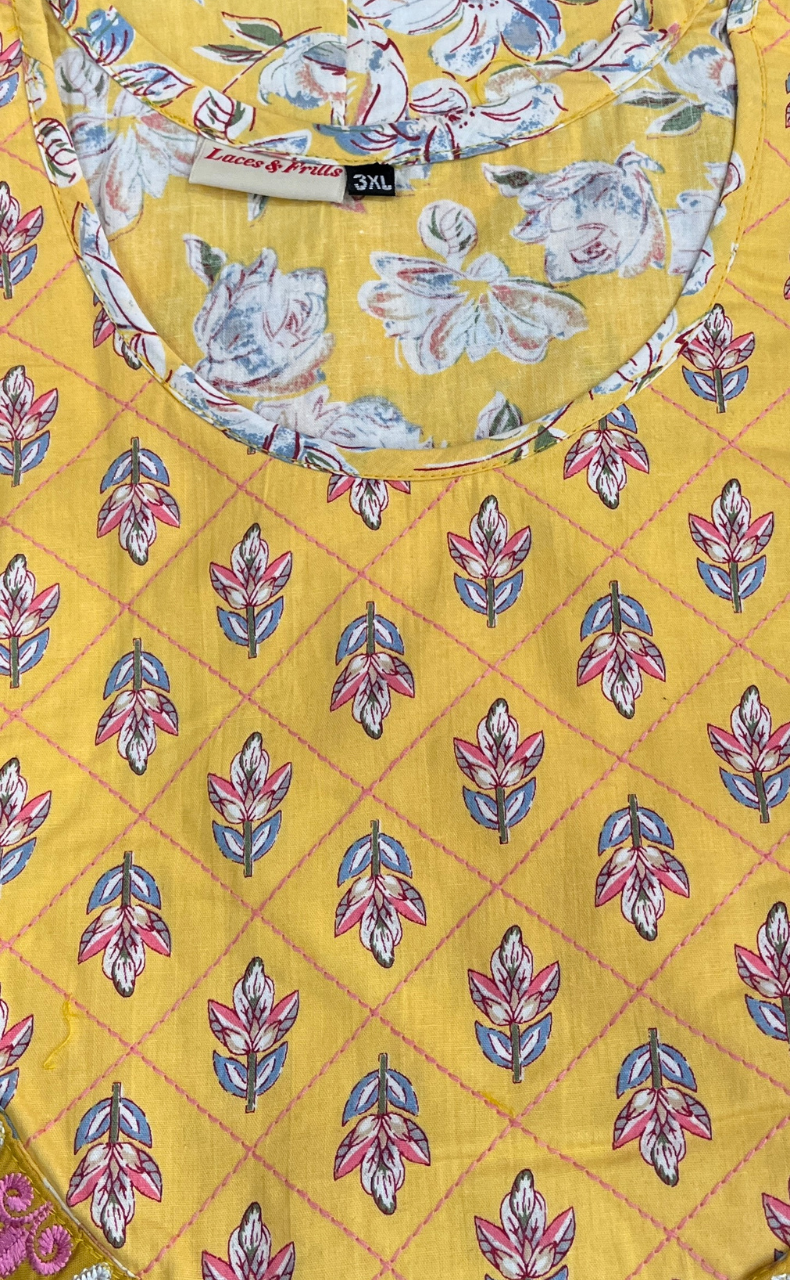 Yellow Garden Pure Cotton Nighty. Pure Durable Cotton | Laces and Frills