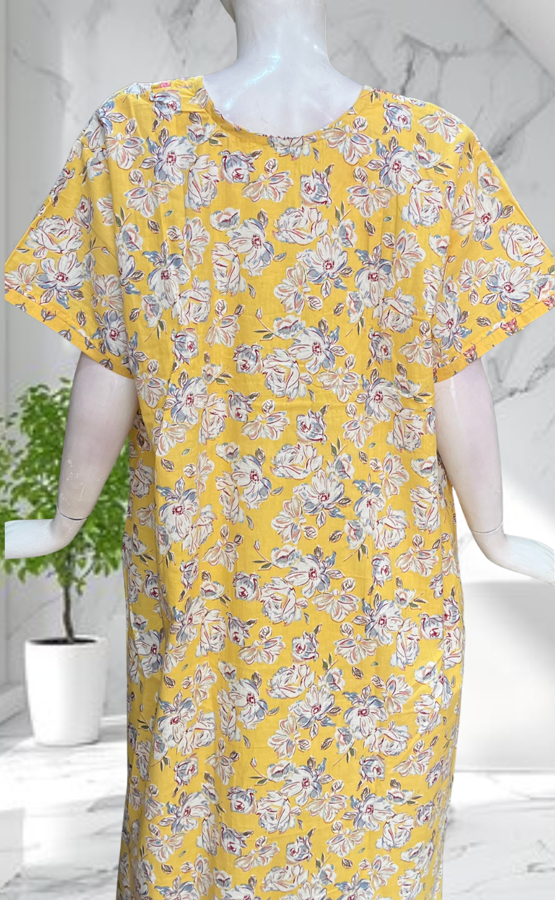 Yellow Garden Pure Cotton Nighty. Pure Durable Cotton | Laces and Frills