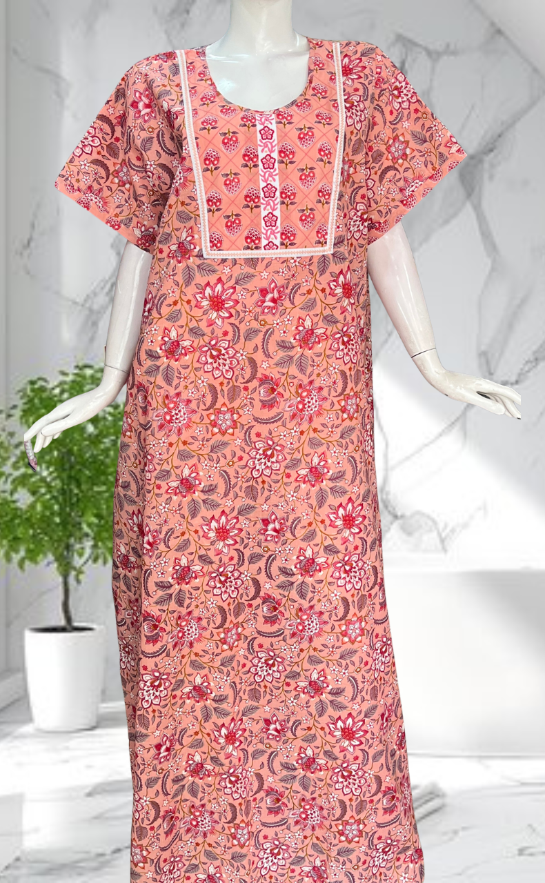 Peach Garden Pure Cotton Nighty. Pure Durable Cotton | Laces and Frills