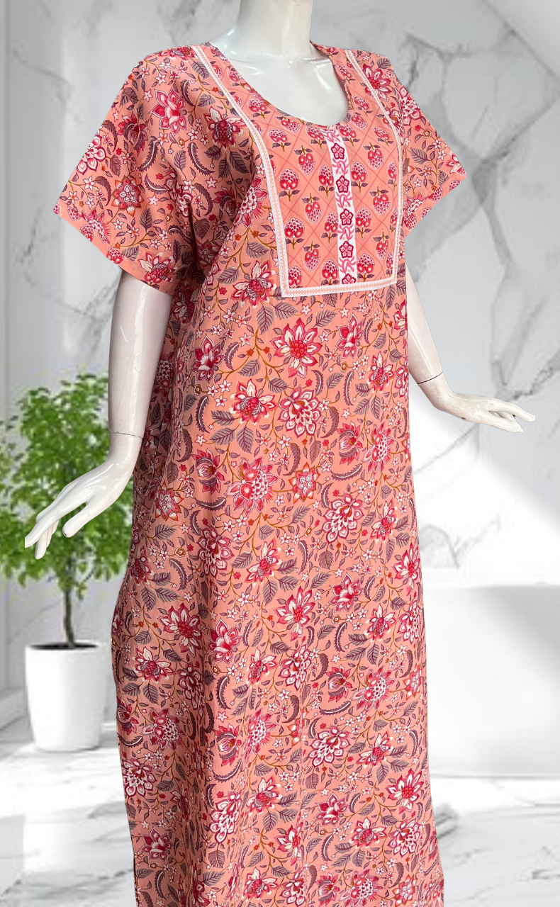 Peach Garden Pure Cotton Nighty. Pure Durable Cotton | Laces and Frills