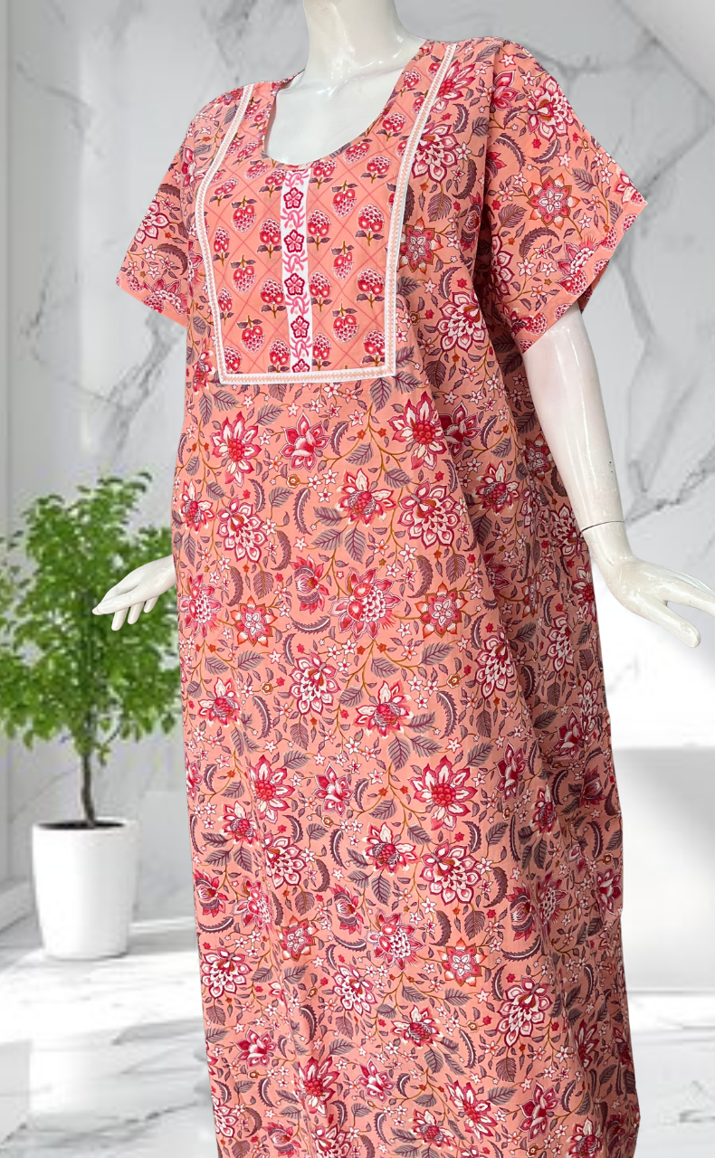 Peach Garden Pure Cotton Nighty. Pure Durable Cotton | Laces and Frills