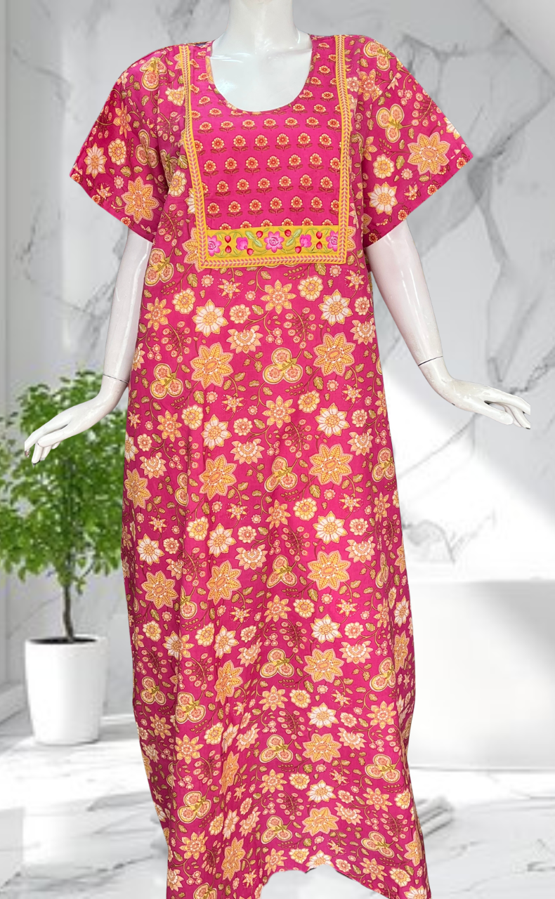 Pink Garden Pure Cotton Nighty. Pure Durable Cotton | Laces and Frills