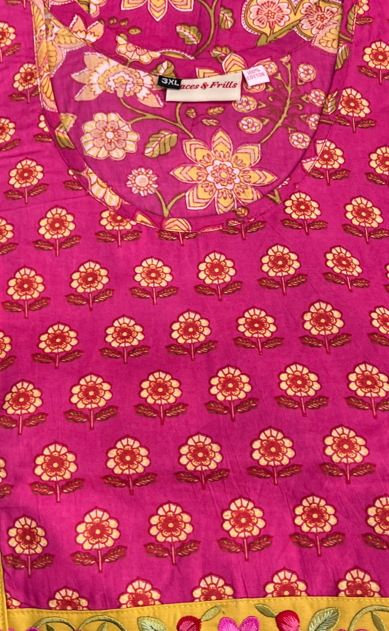 Pink Garden Pure Cotton Nighty. Pure Durable Cotton | Laces and Frills