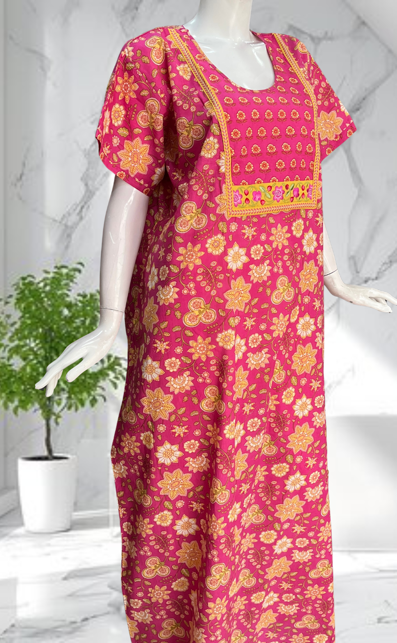 Pink Garden Pure Cotton Nighty. Pure Durable Cotton | Laces and Frills