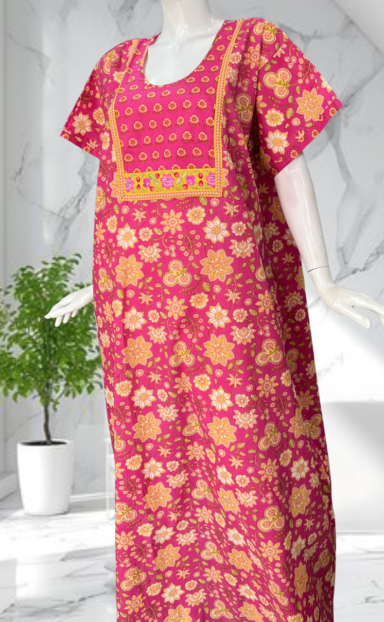 Pink Garden Pure Cotton Nighty. Pure Durable Cotton | Laces and Frills