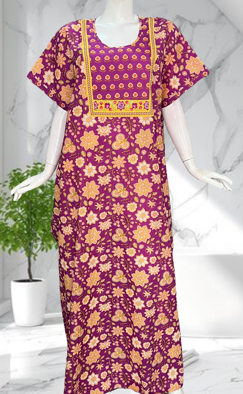 Purple Garden Pure Cotton Nighty. Pure Durable Cotton | Laces and Frills
