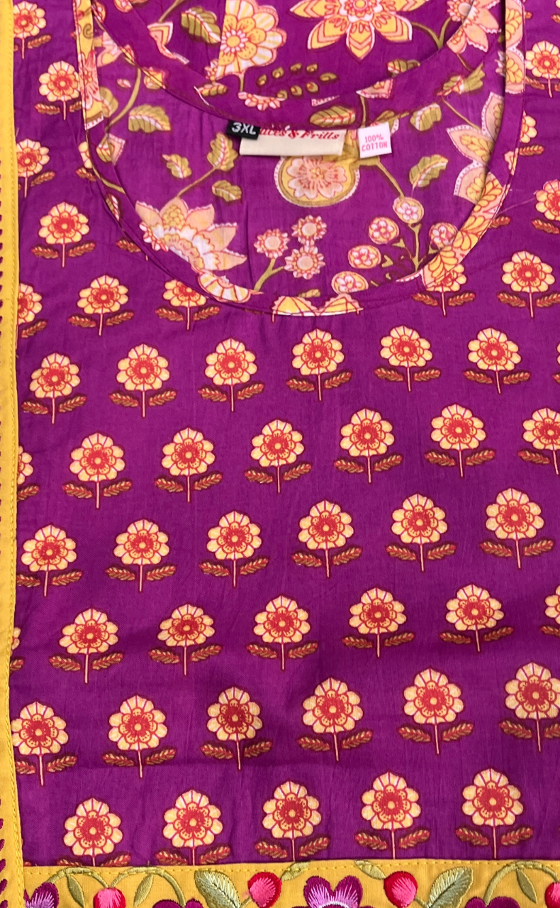 Purple Garden Pure Cotton Nighty. Pure Durable Cotton | Laces and Frills