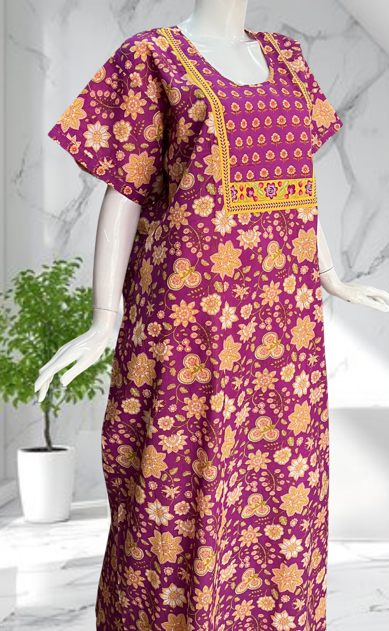 Purple Garden Pure Cotton Nighty. Pure Durable Cotton | Laces and Frills