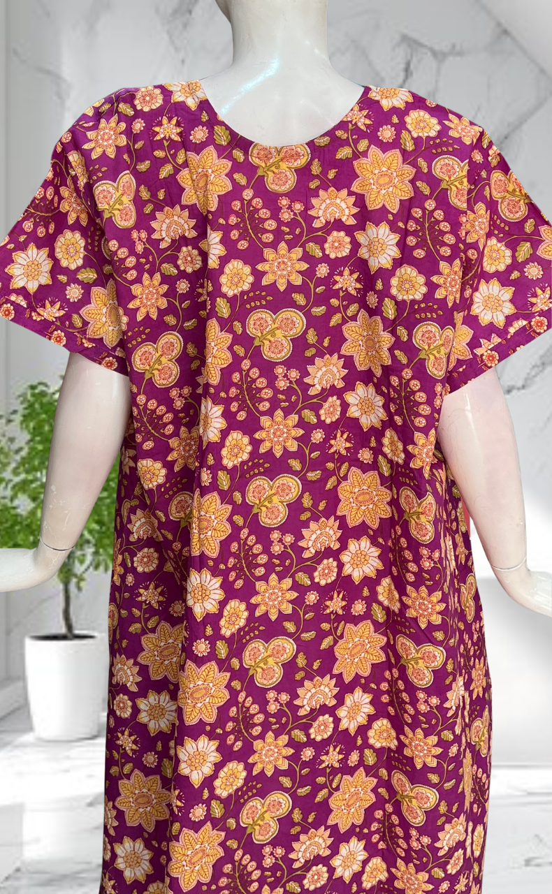 Purple Garden Pure Cotton Nighty. Pure Durable Cotton | Laces and Frills