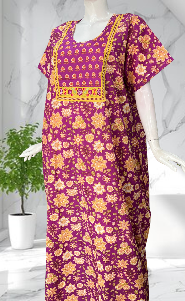Purple Garden Pure Cotton Nighty. Pure Durable Cotton | Laces and Frills