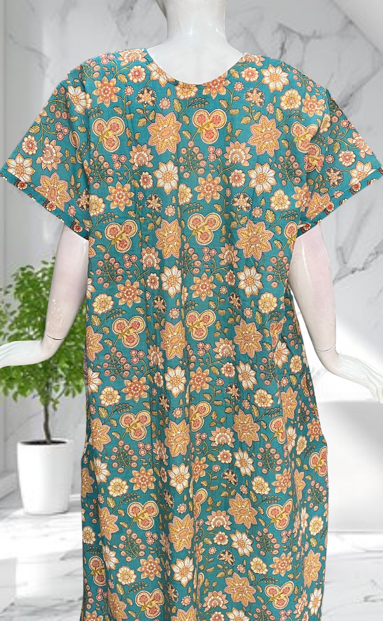 Sky Blue Garden Pure Cotton Nighty. Pure Durable Cotton | Laces and Frills